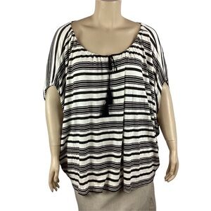 Lane Bryant Dolman Sleeve Striped Top Size 18/20 Black White Tie Neck